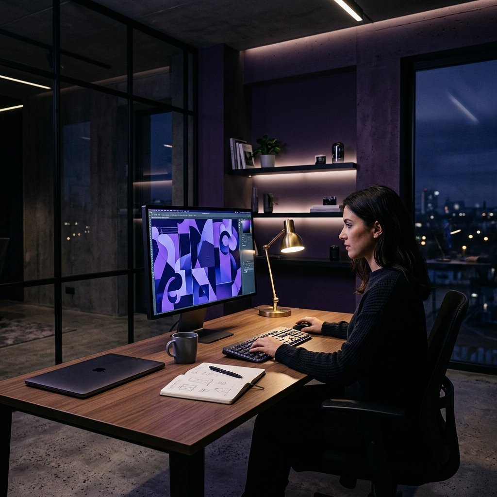 Creative workspace with editorial design